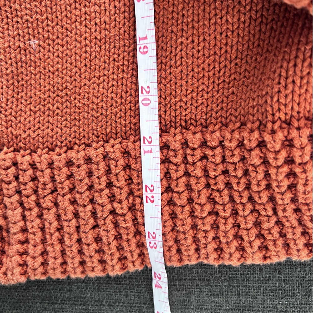 Y2K H&M Women’s Orange Chunky Knit Belted Cardigan Cabincore Sweater Large - Picture 7 of 8